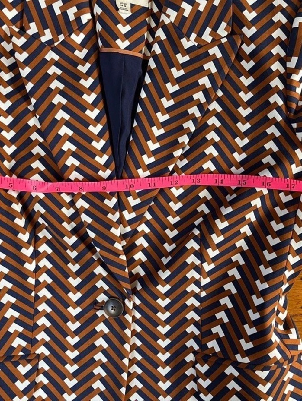 Boden Geometric Blazer in Orange & Blue Size 12R Like New - Picture 4 of 6